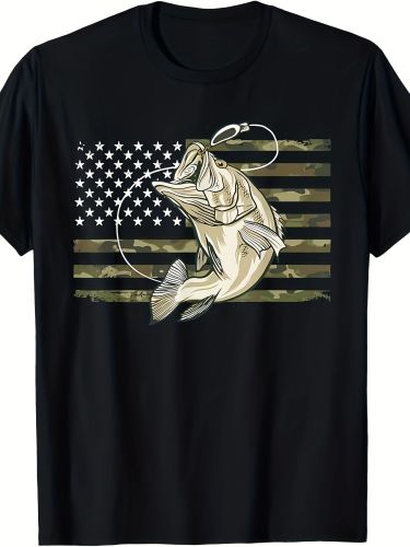 Fishing Camouflage American Flag Bass Fisherman Camouflage T-shirt